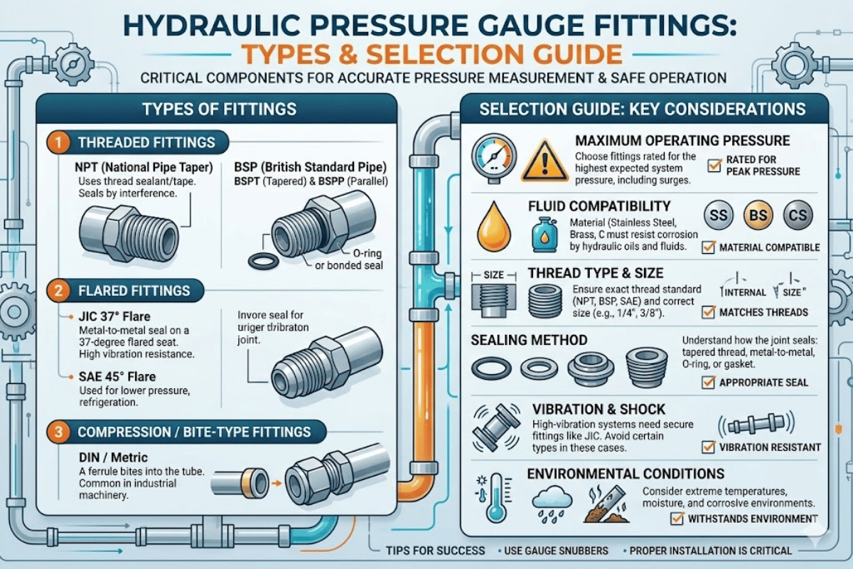 Hydraulic Pressure Gauge Fittings Types & Selection Guide
